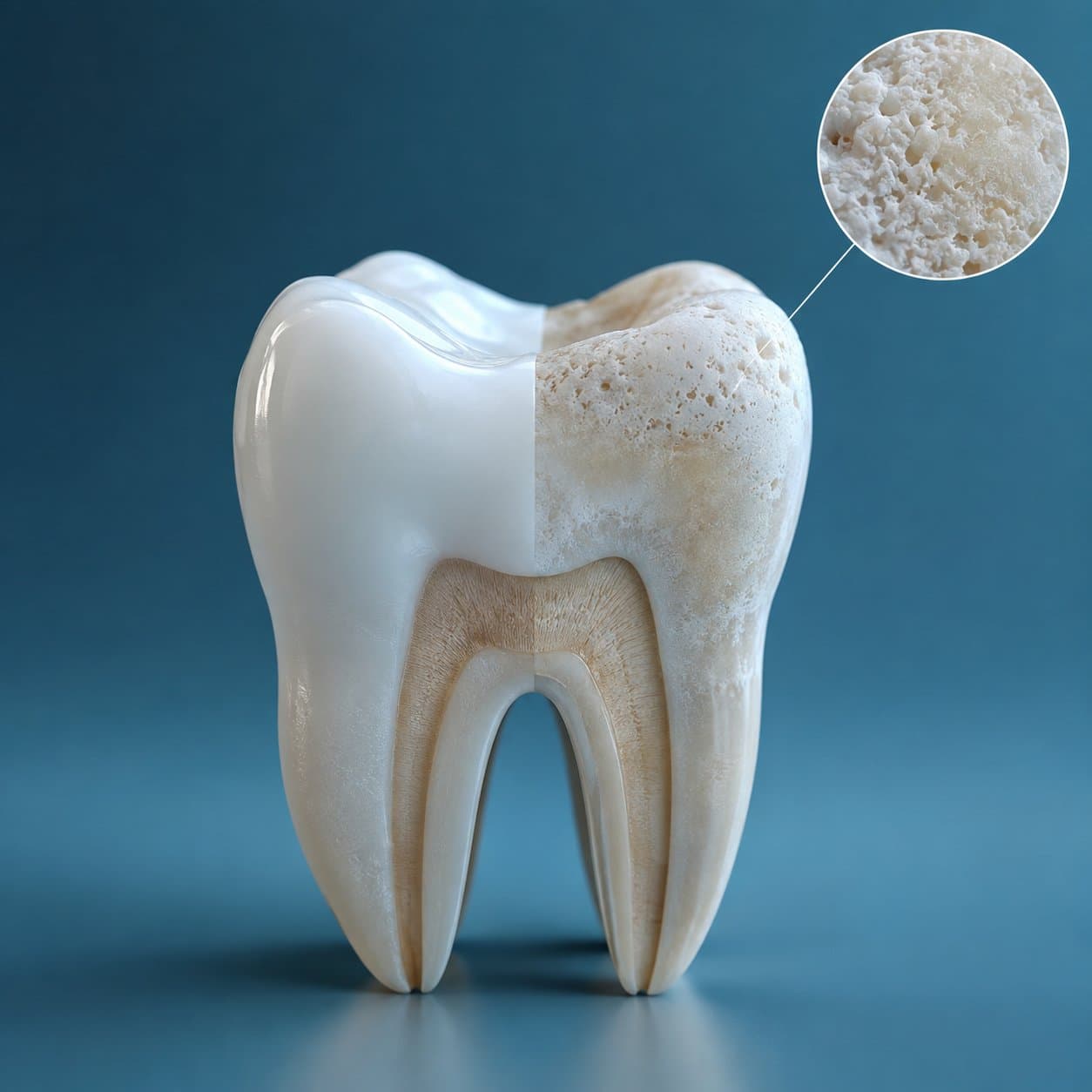 Close-up 3D illustration of gum recession causing a black triangle between teeth