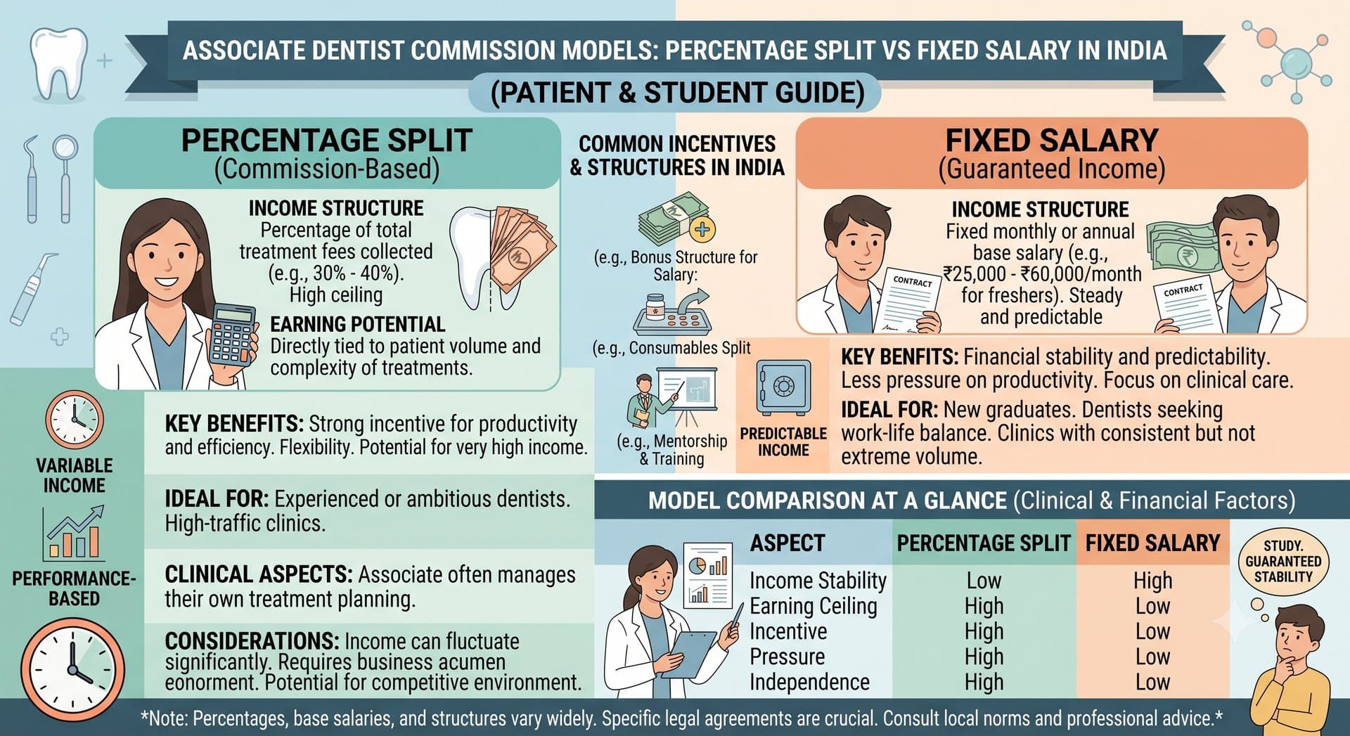 Associate Dentist Commission Models: Percentage Split vs Fixed Salary in India