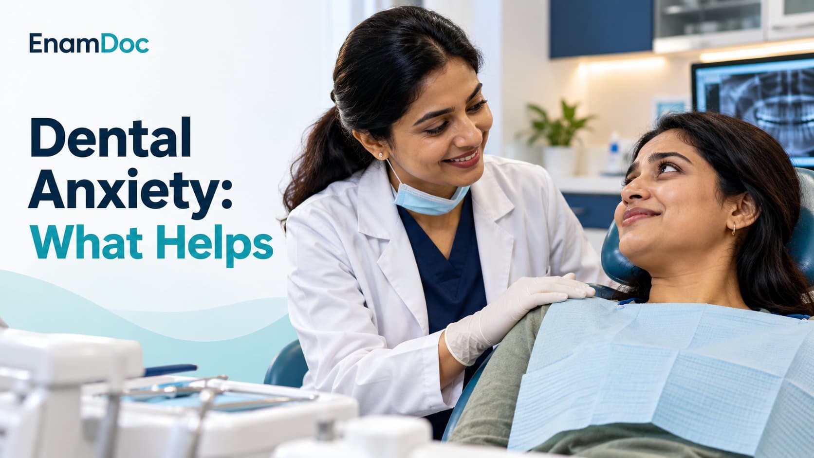 Dentist reassuring a patient before a dental appointment