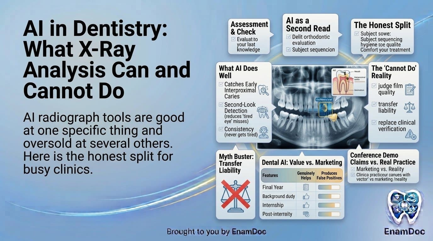 Dental radiograph with AI-generated detection overlays highlighting findings