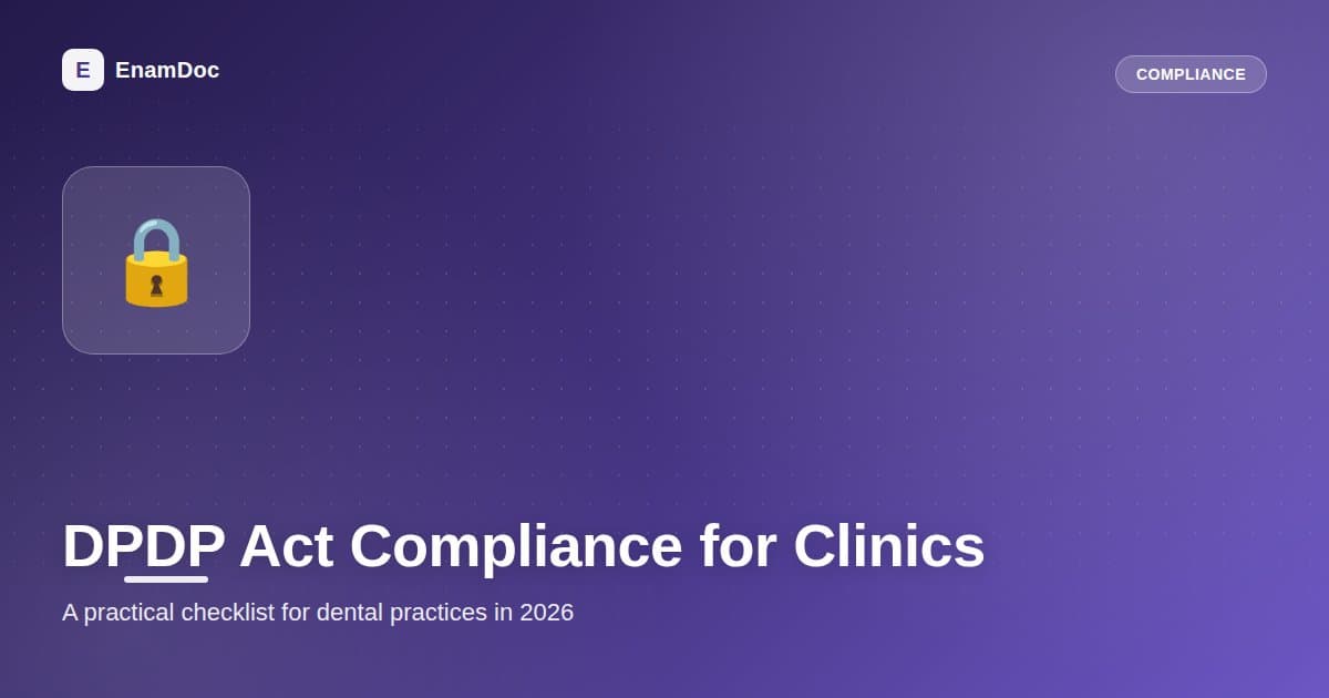 Illustration of a secure patient records folder with a lock icon representing DPDP Act compliance for dental clinics