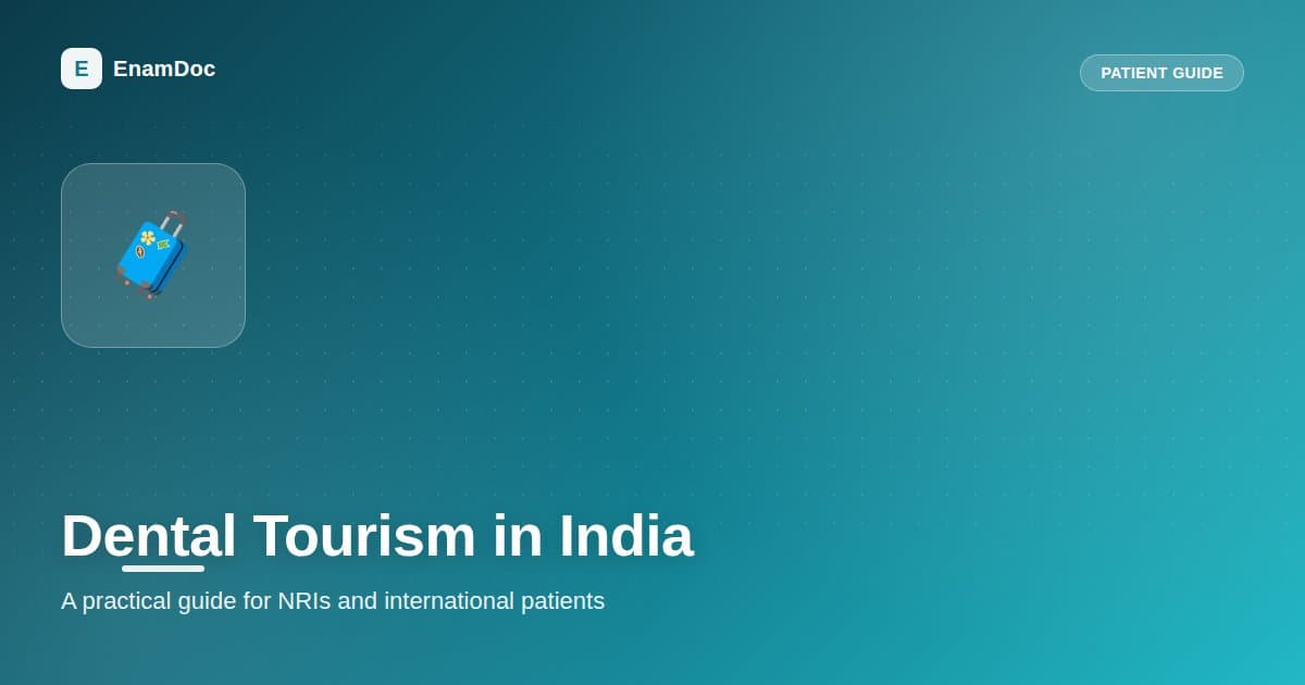 Illustration of an international patient consulting with a dentist in a modern Indian dental clinic