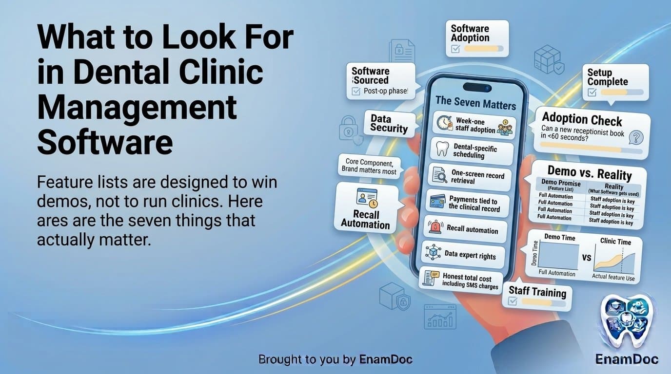 Dentist reviewing the day's appointment schedule on a clinic management dashboard