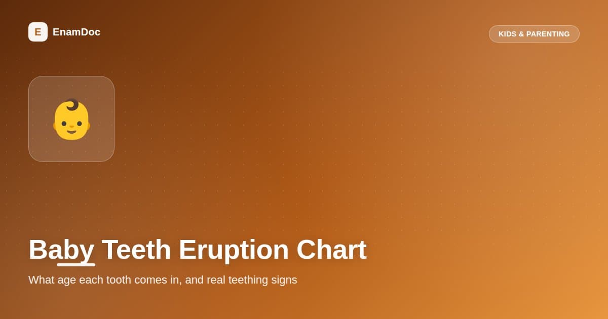Illustration of a baby teeth eruption chart showing the order primary teeth typically appear