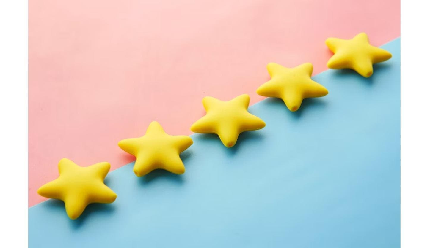 Five gold stars arranged in a row, representing an online customer review rating